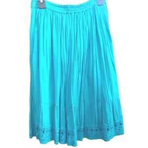Studio West Boho southwestern Mexico Skirt Teal Crocheted Womens sz PM Vtg